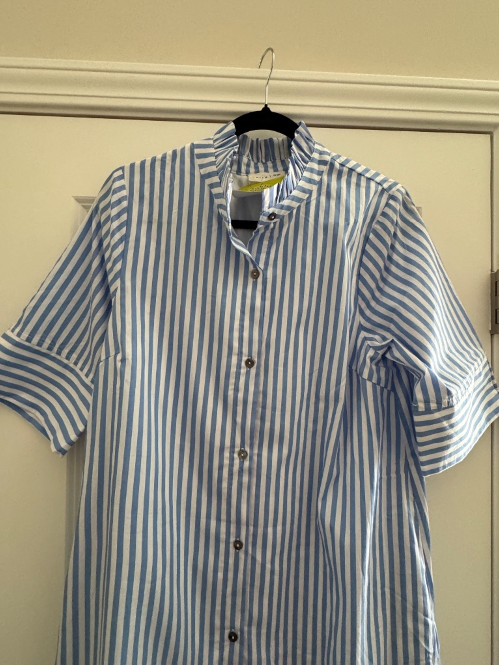 entro Blue and White Vertical Stripe Midi Shirt Dress - Picture 2 of 6